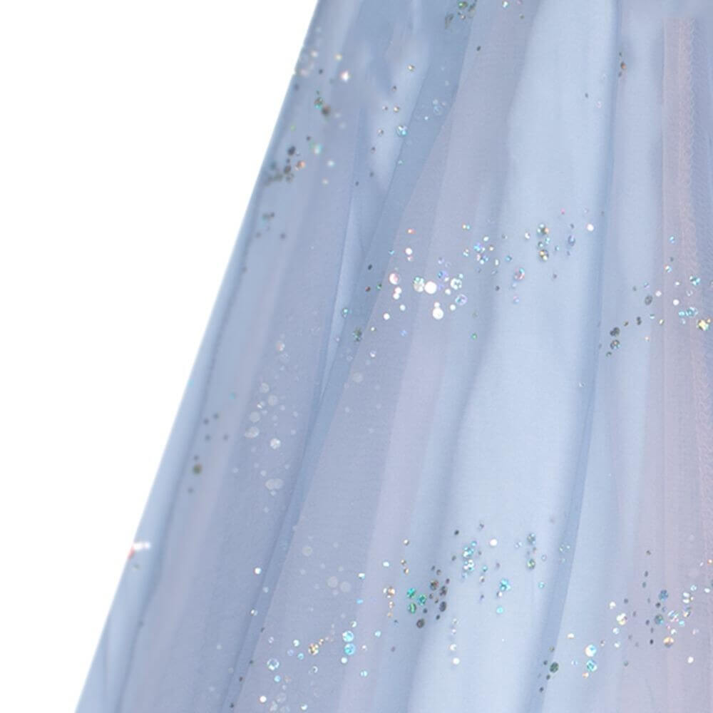 Elegant layered blue tulle skirt with sparkling details, perfect for summer fashion.
